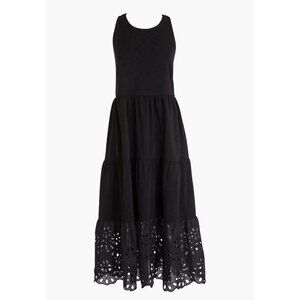 J. Crew Women’s Tiered knit dress eyelet trim Small Black Embroidery Stretch
